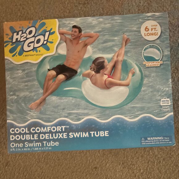 H2O Go! Double Ring Lounge Float, Double Deluxe Swim Tube 6' Long w/ Headrest - Picture 2 of 2